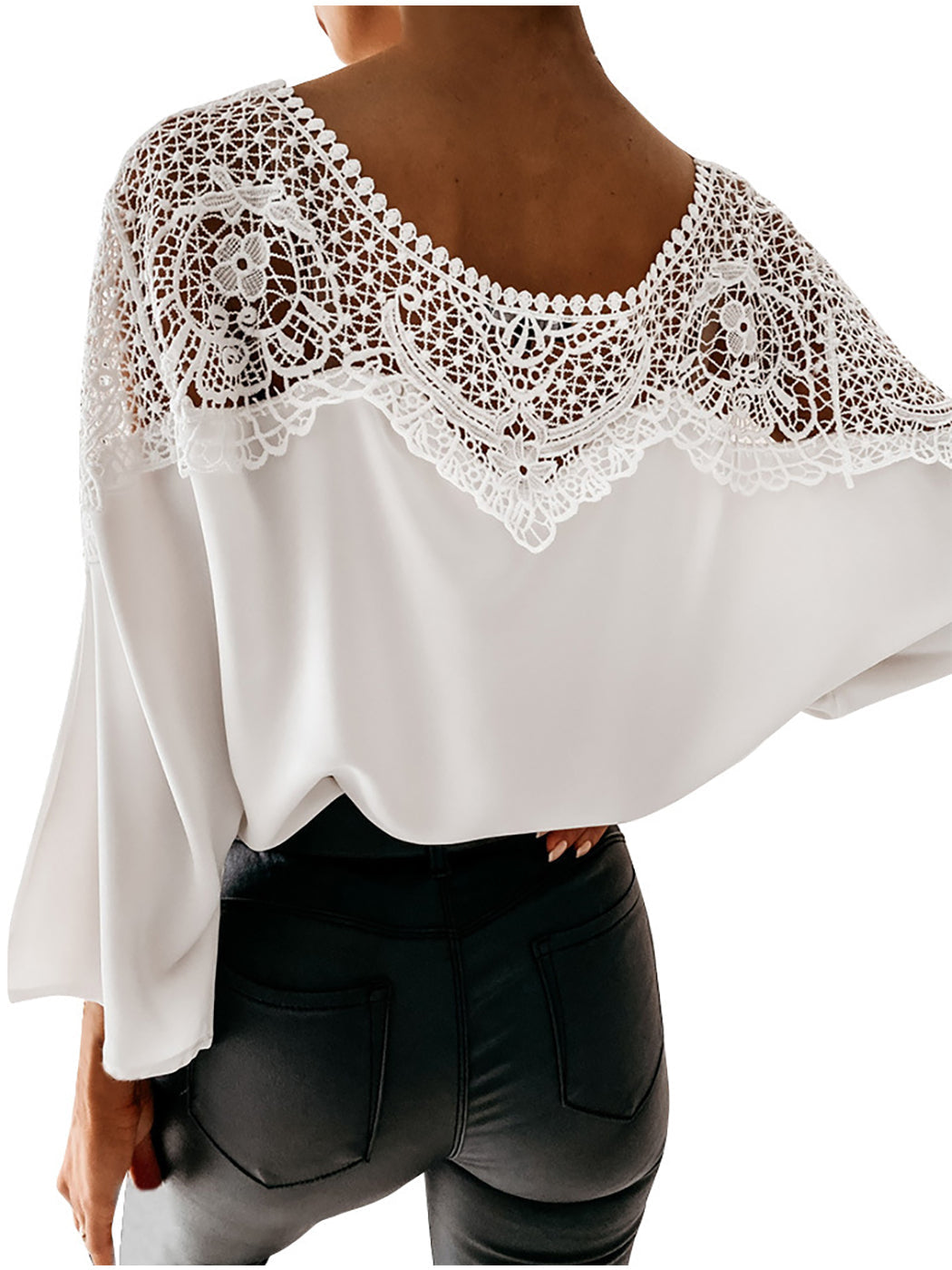 Blusa de gasa con lazo y encaje 