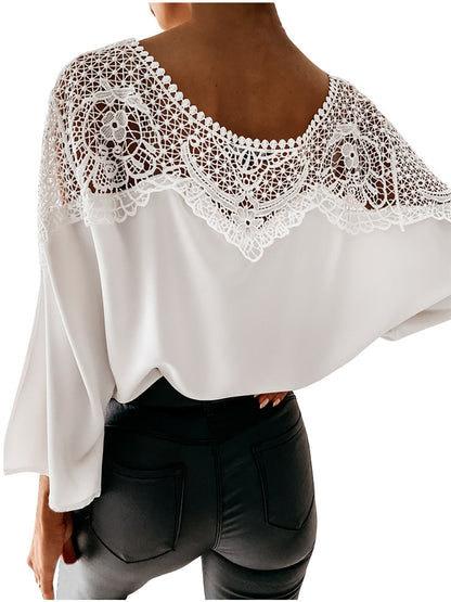 Blusa de gasa con lazo y encaje 