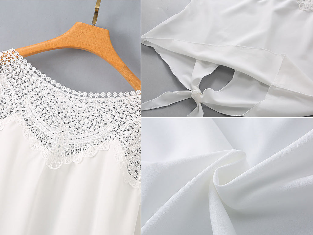 Blusa de gasa con lazo y encaje 