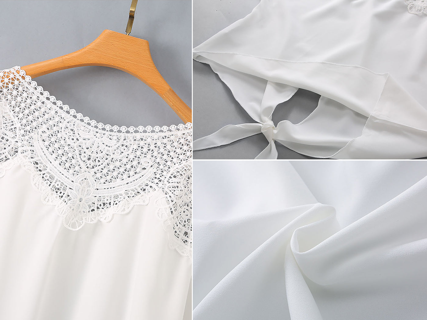 Blusa de gasa con lazo y encaje 