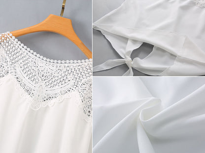Blusa de gasa con lazo y encaje 