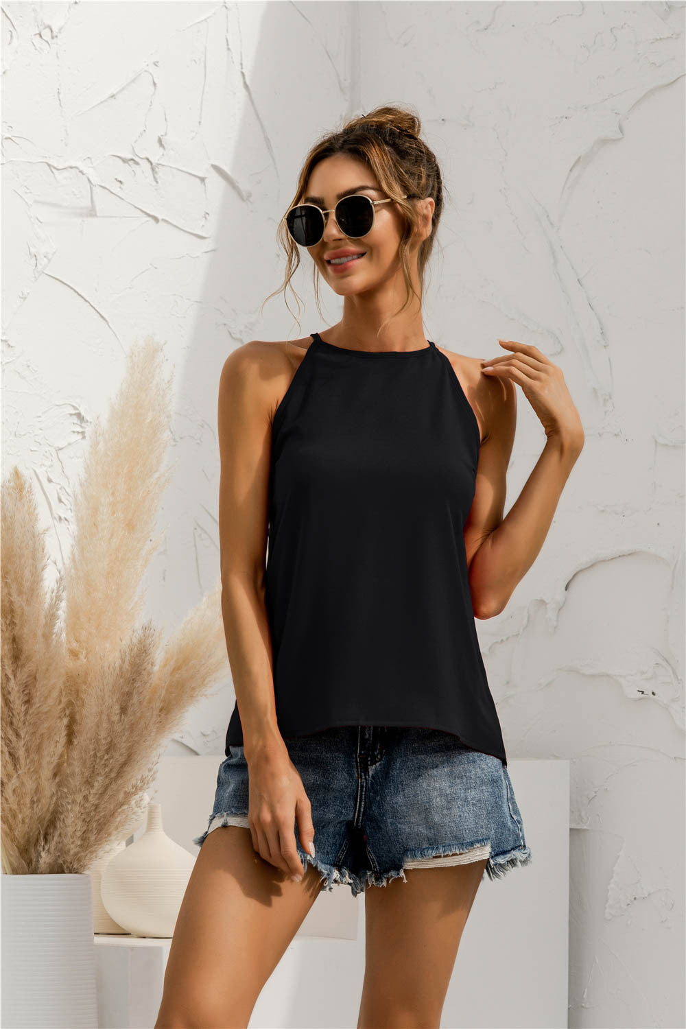 Top Halter de Color Sólido 