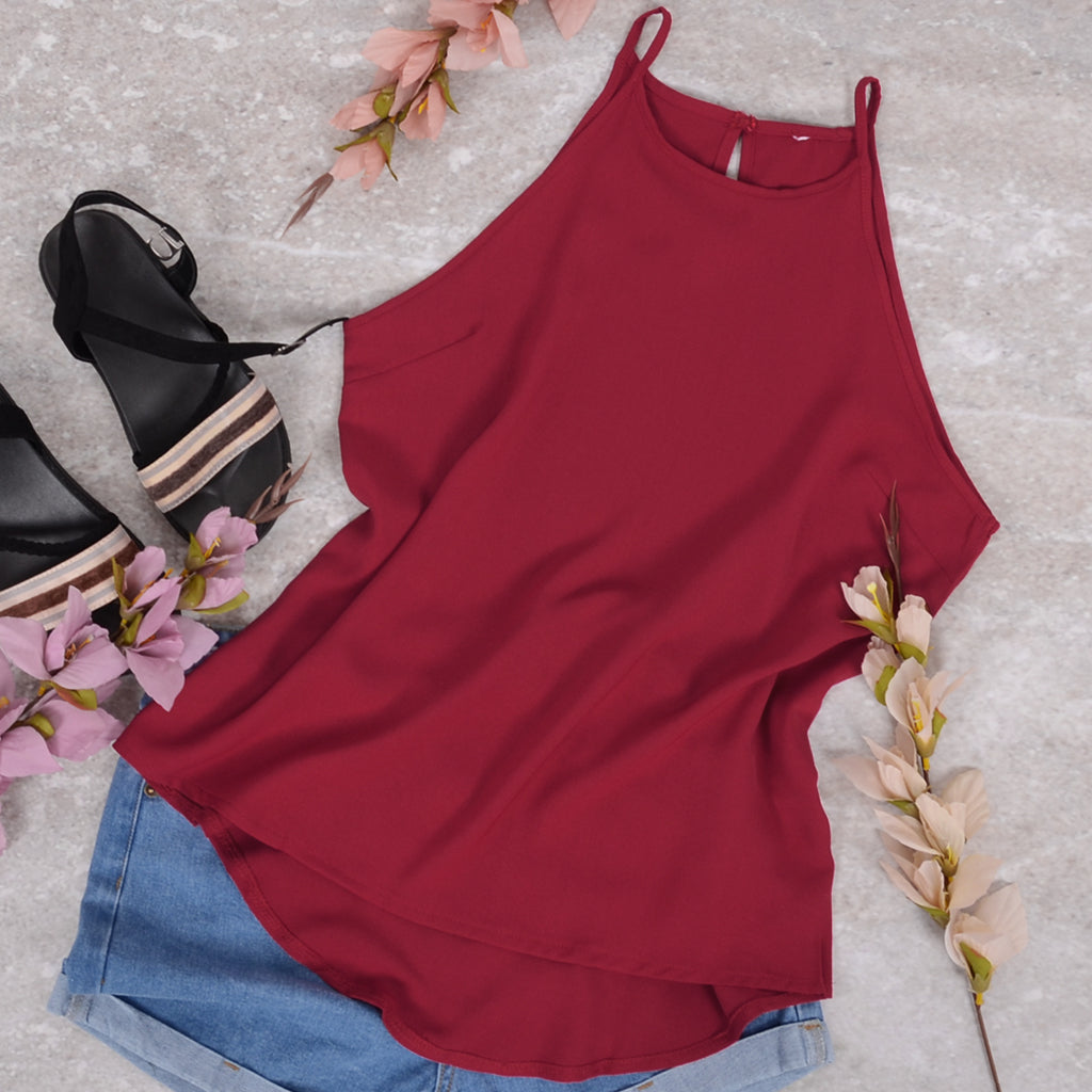 Top Halter de Color Sólido 