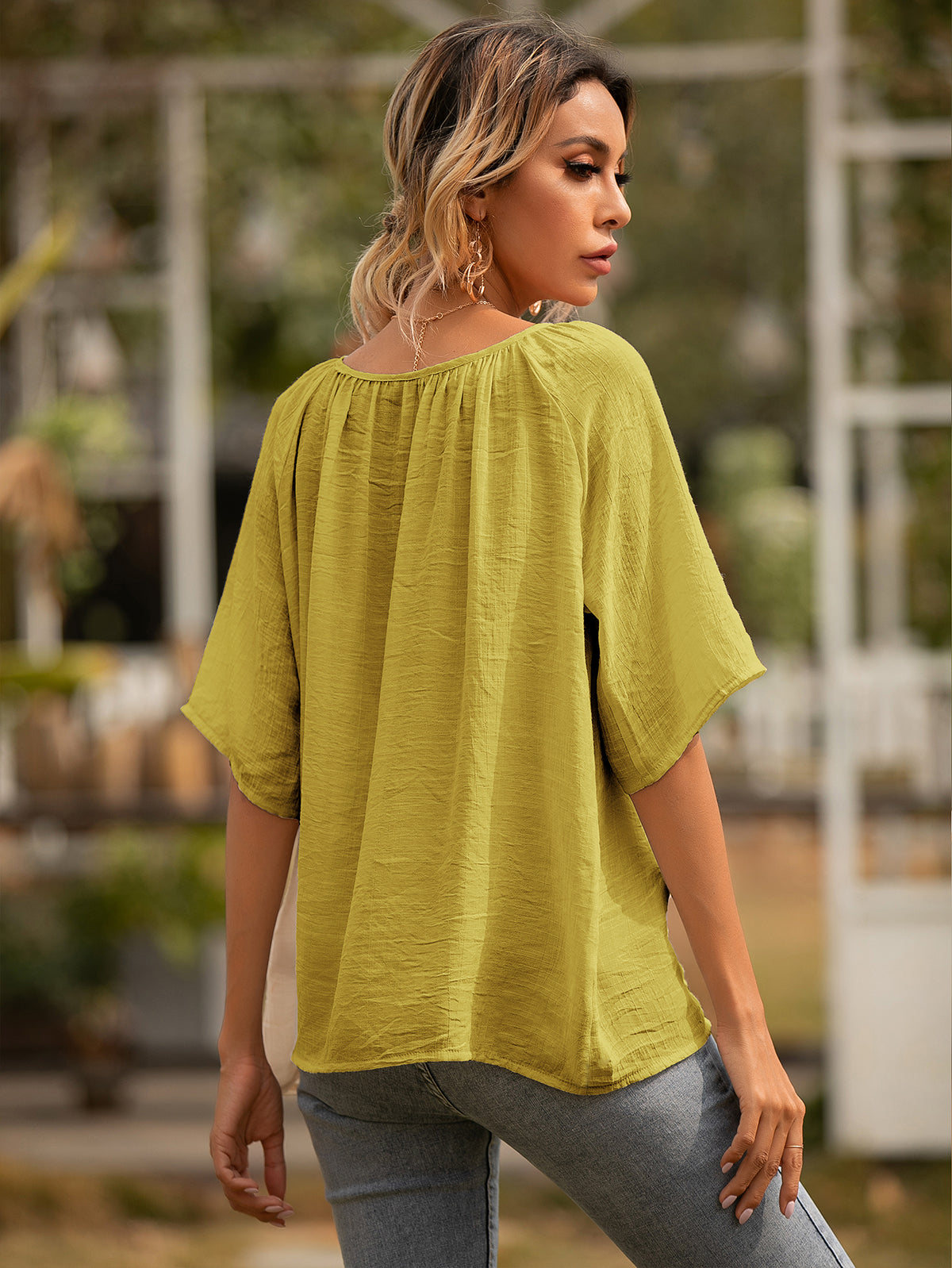 Button Gathered Summer Blouse