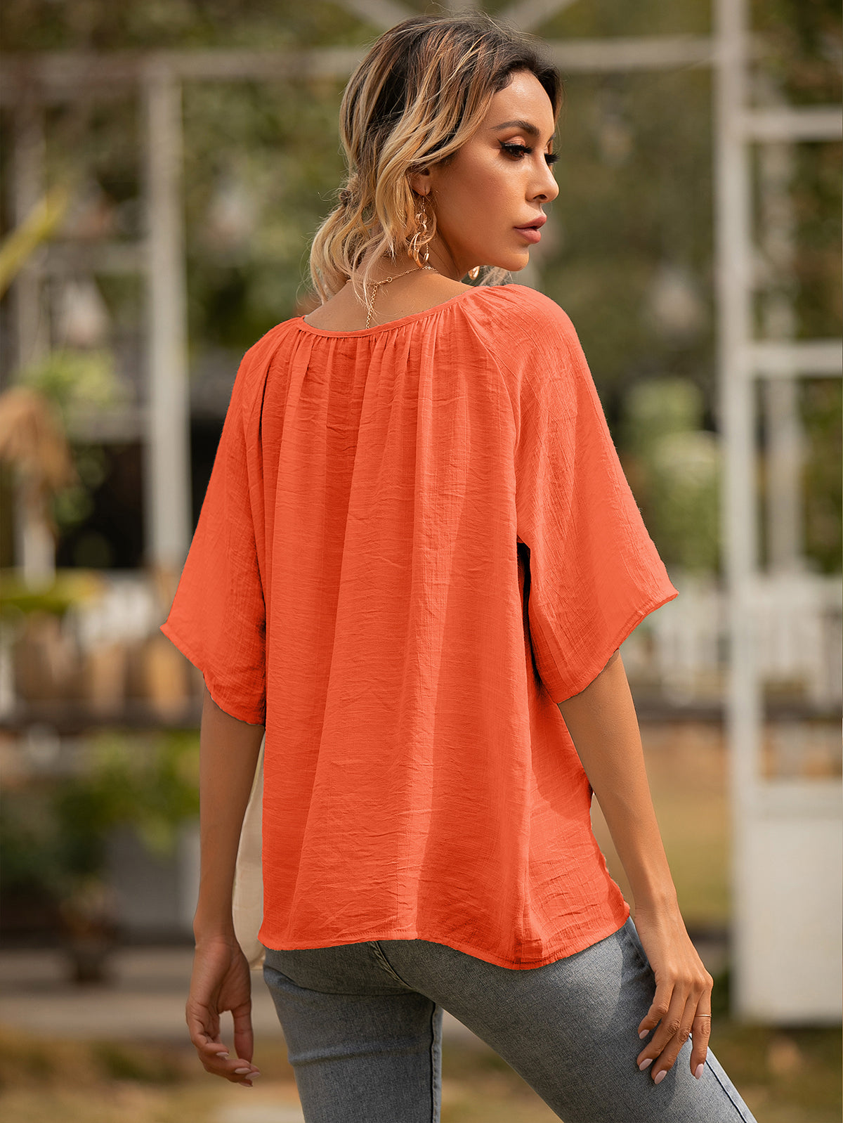 Button Gathered Summer Blouse