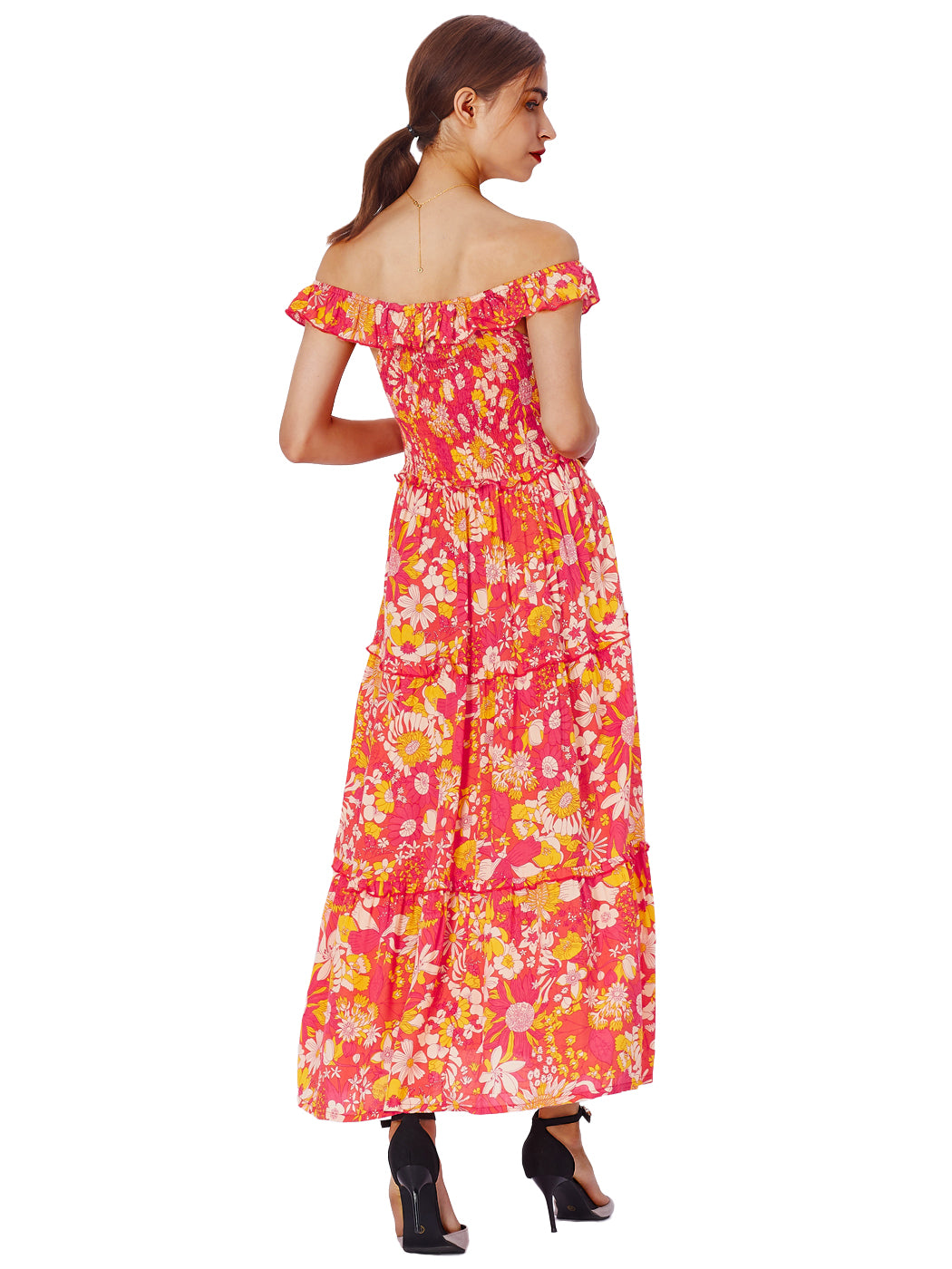 Vestido floral fruncido con tirantes 