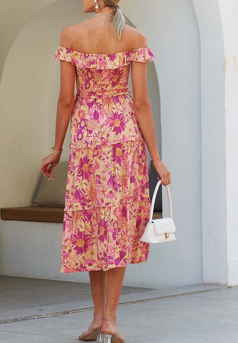Vestido floral fruncido con tirantes 