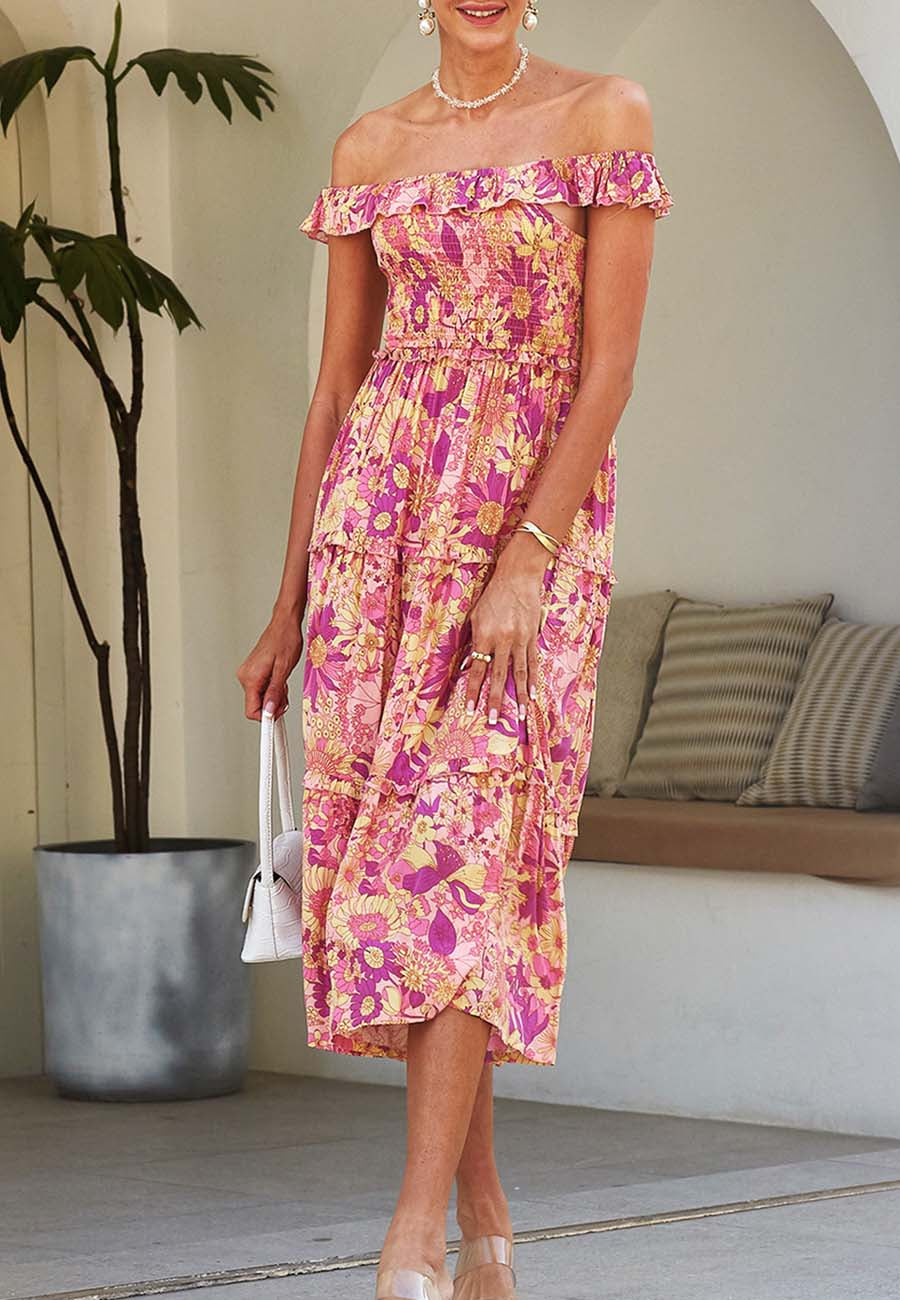 Vestido floral fruncido con tirantes 