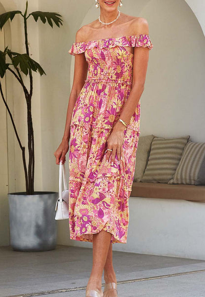 Vestido floral fruncido con tirantes 