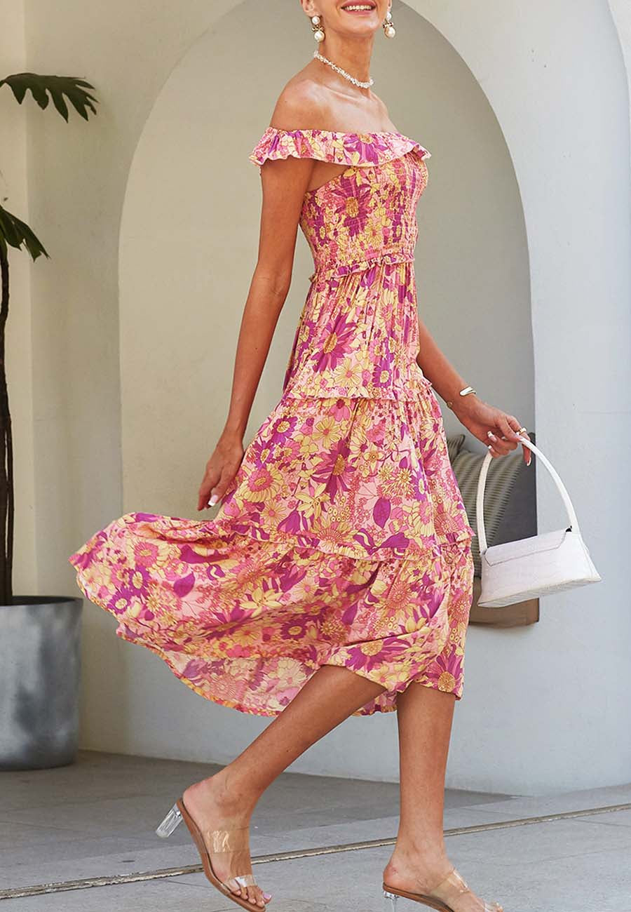 Vestido floral fruncido con tirantes 