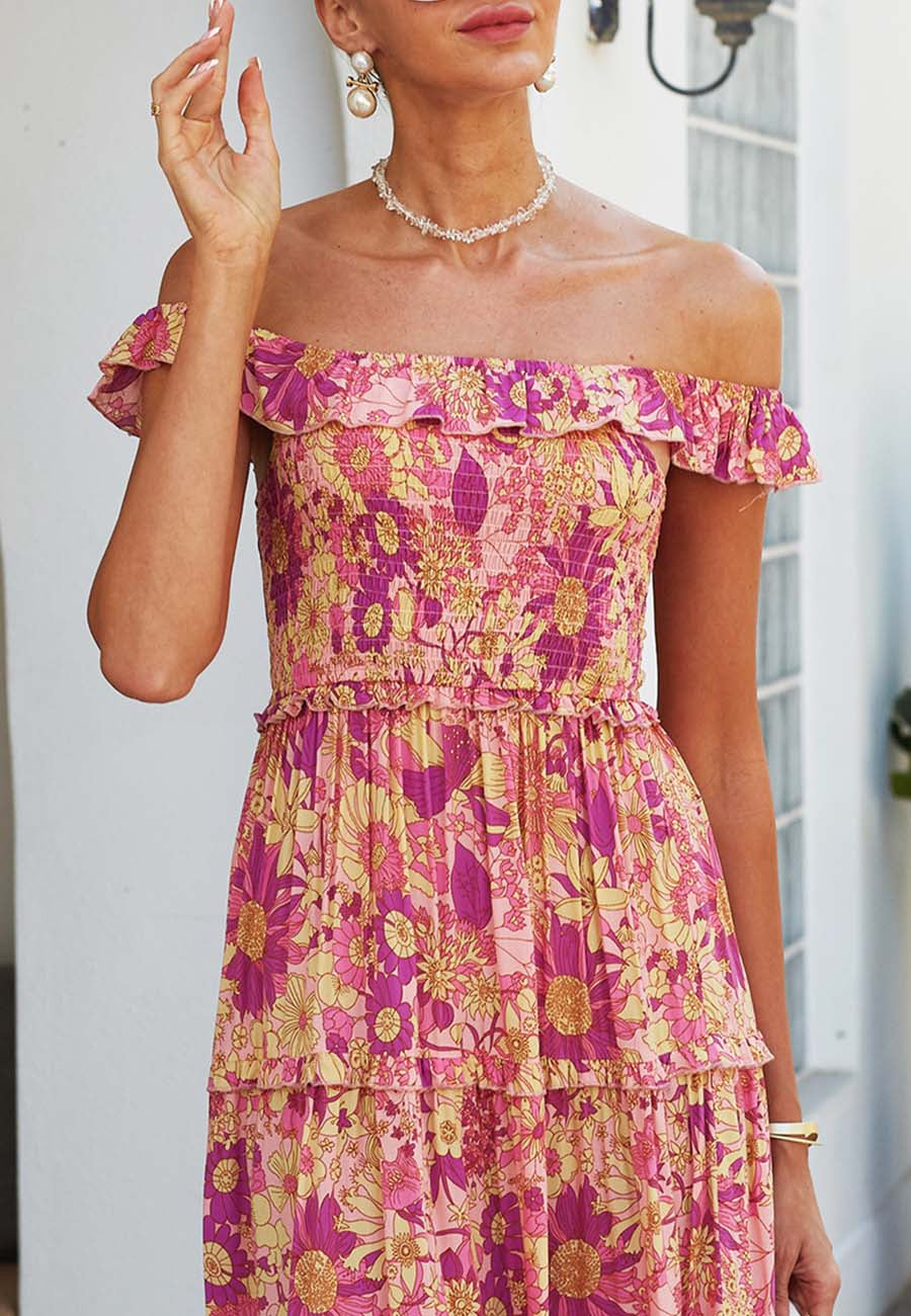 Vestido floral fruncido con tirantes 