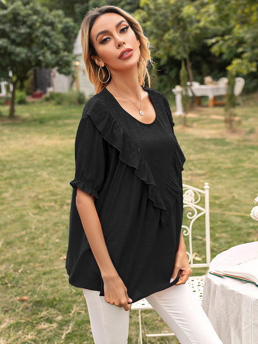 Ruffle V-Drop Tunic Blouse