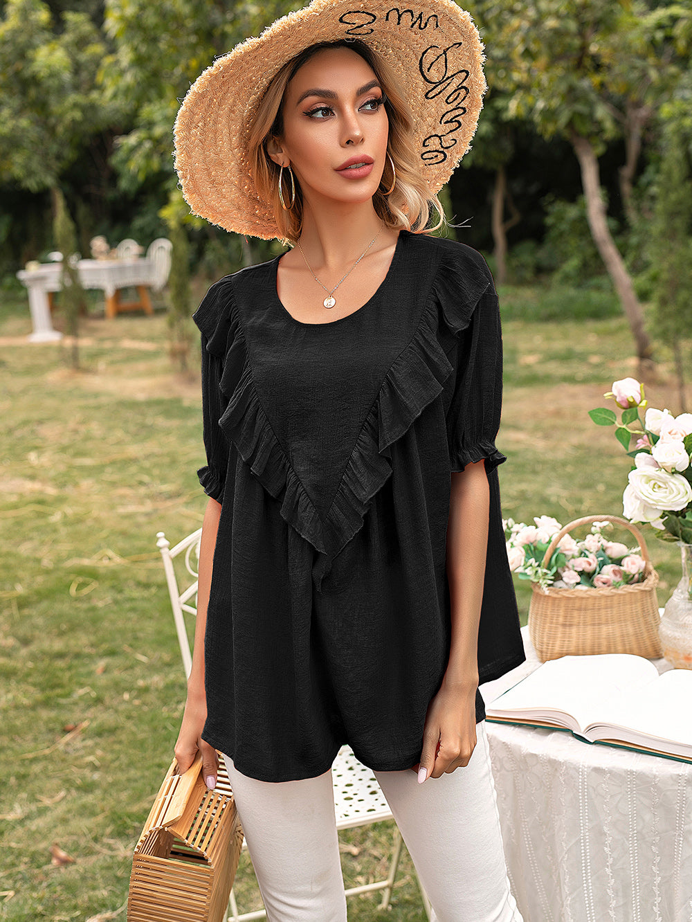 Blusa túnica con vuelo y escote en V
