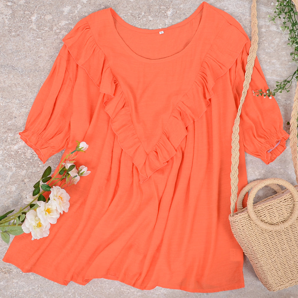 Ruffle V-Drop Tunic Blouse