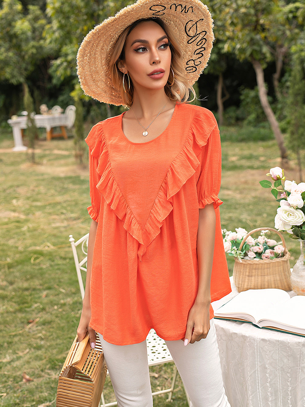 Blusa túnica con vuelo y escote en V