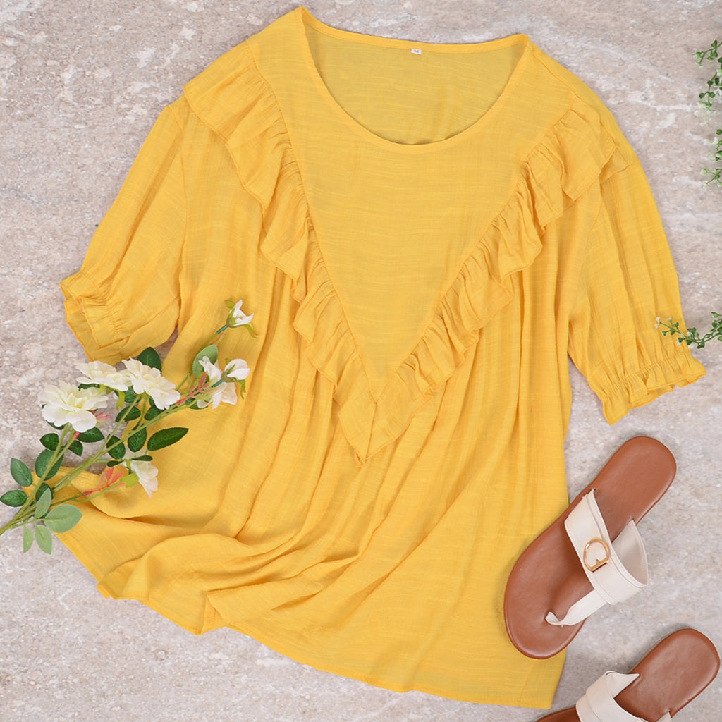 Ruffle V-Drop Tunic Blouse