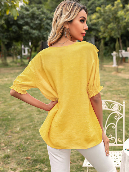 Ruffle V-Drop Tunic Blouse