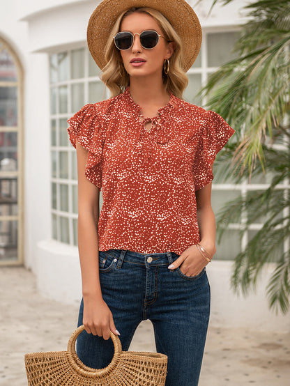 Ruffle Printed Tie Blouse