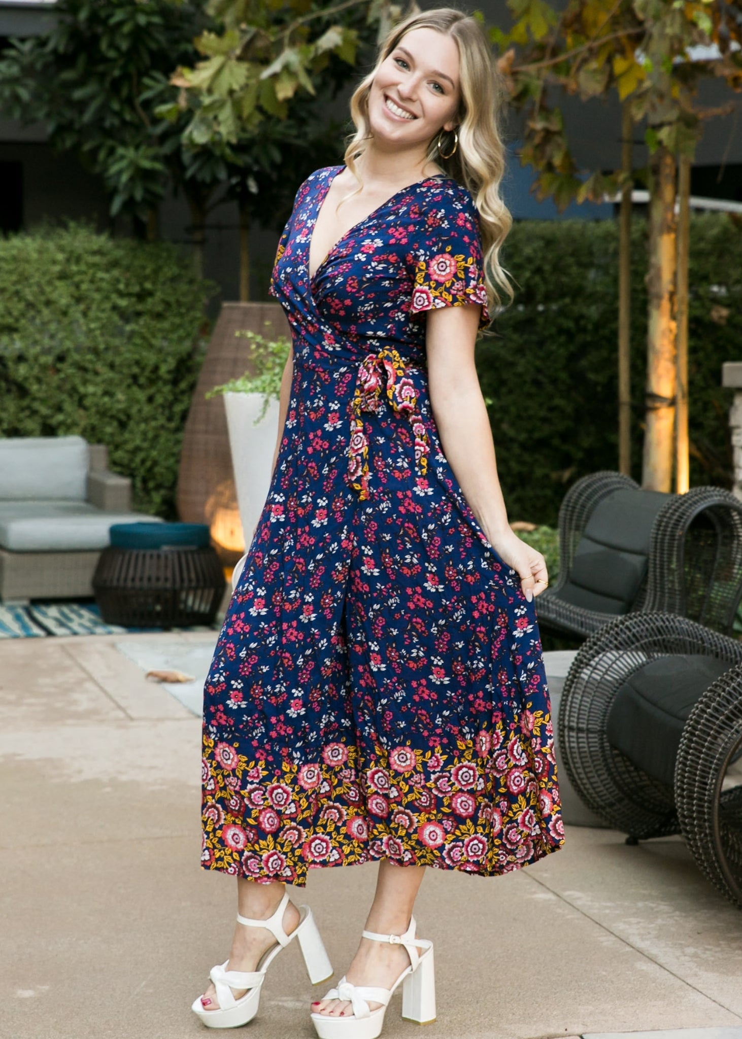 fitted lace wedding dress Boho Floral Print Split Leg Side Wrap Maxi Dress with V Neck for Women –  Anna-Kaci