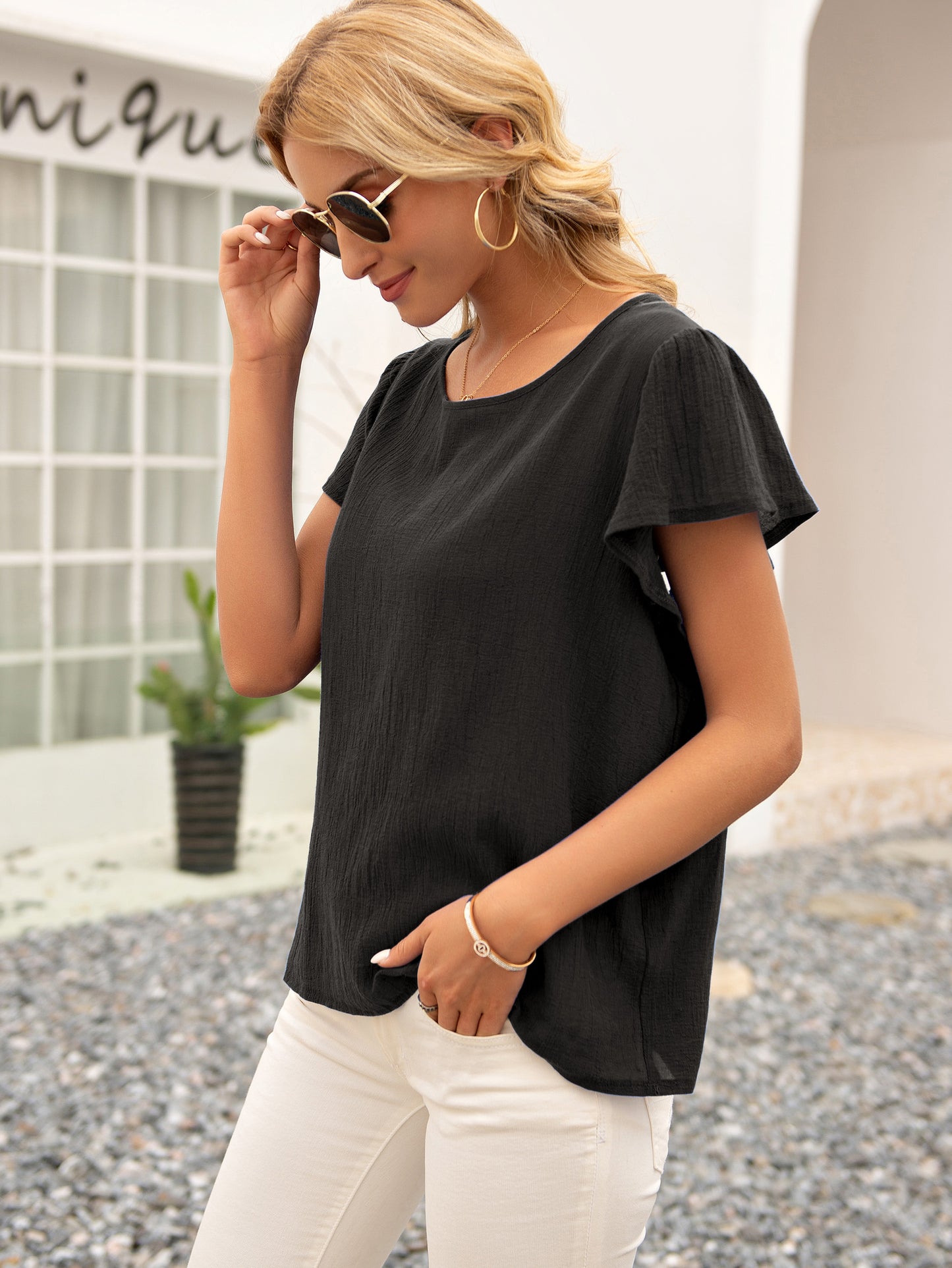 Tied Bow Open Back Summer Blouse