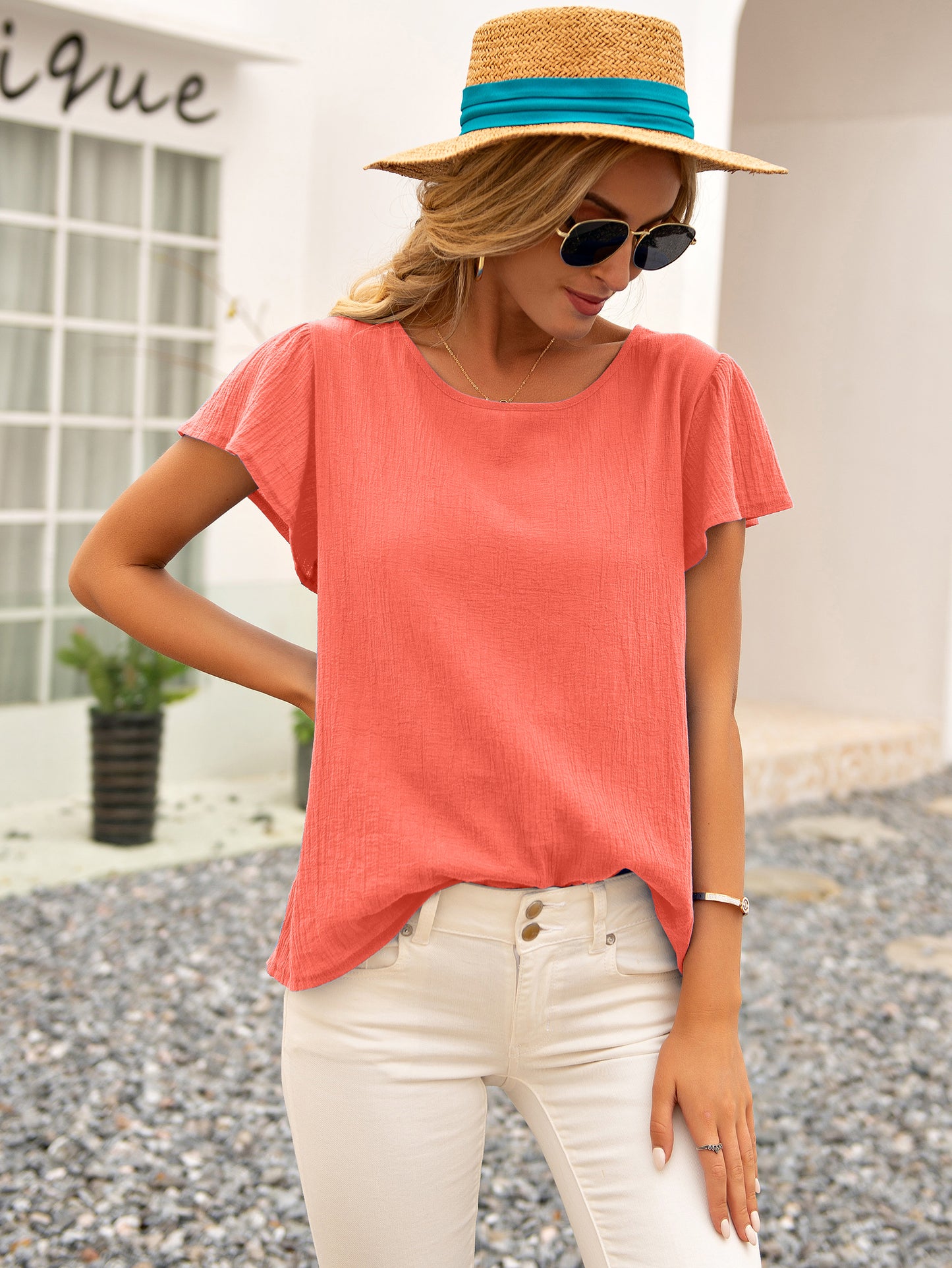 Tied Bow Open Back Summer Blouse