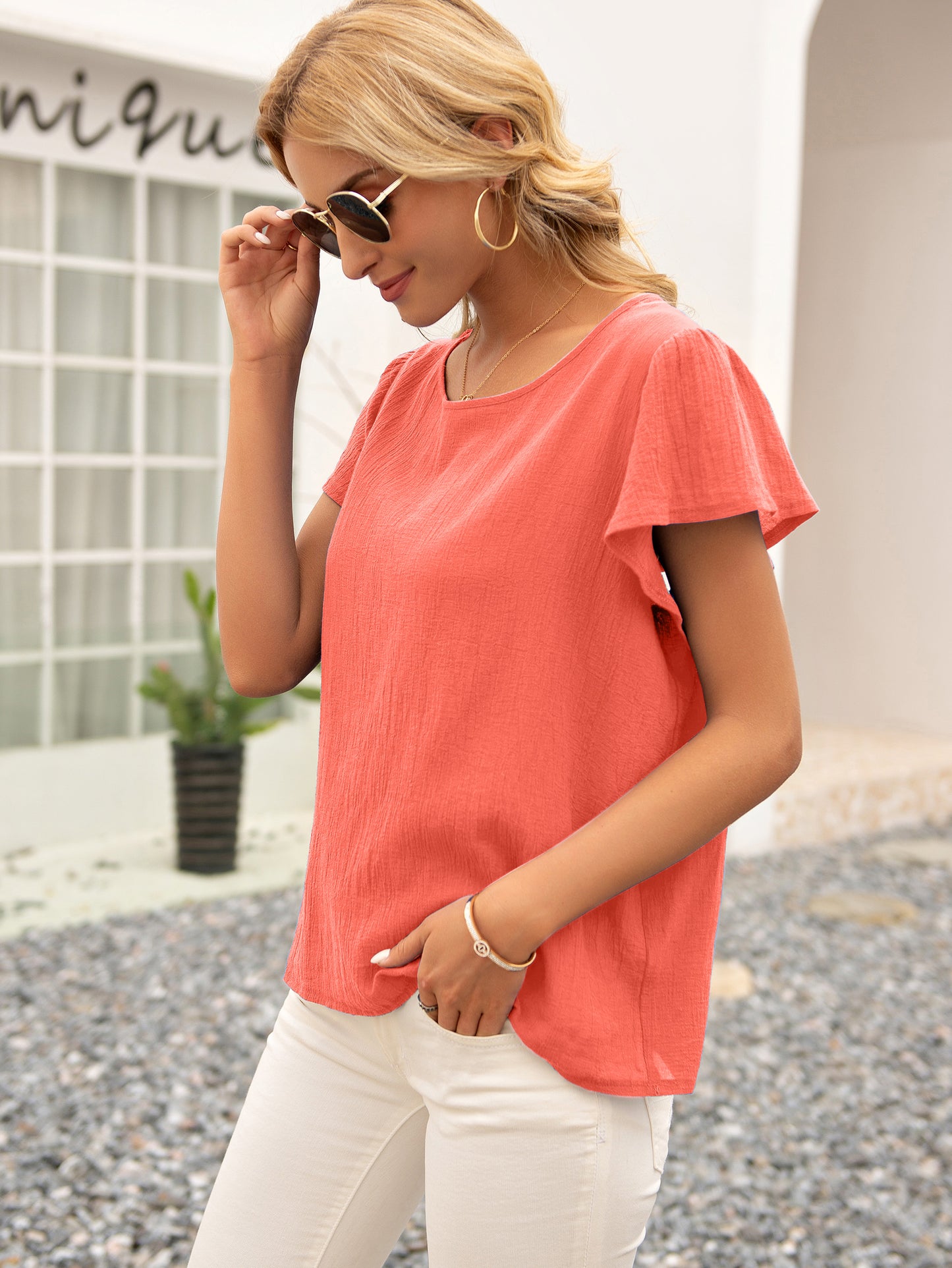 Tied Bow Open Back Summer Blouse