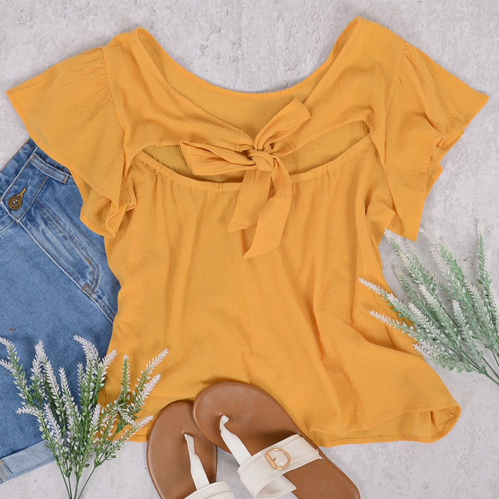 Tied Bow Open Back Summer Blouse