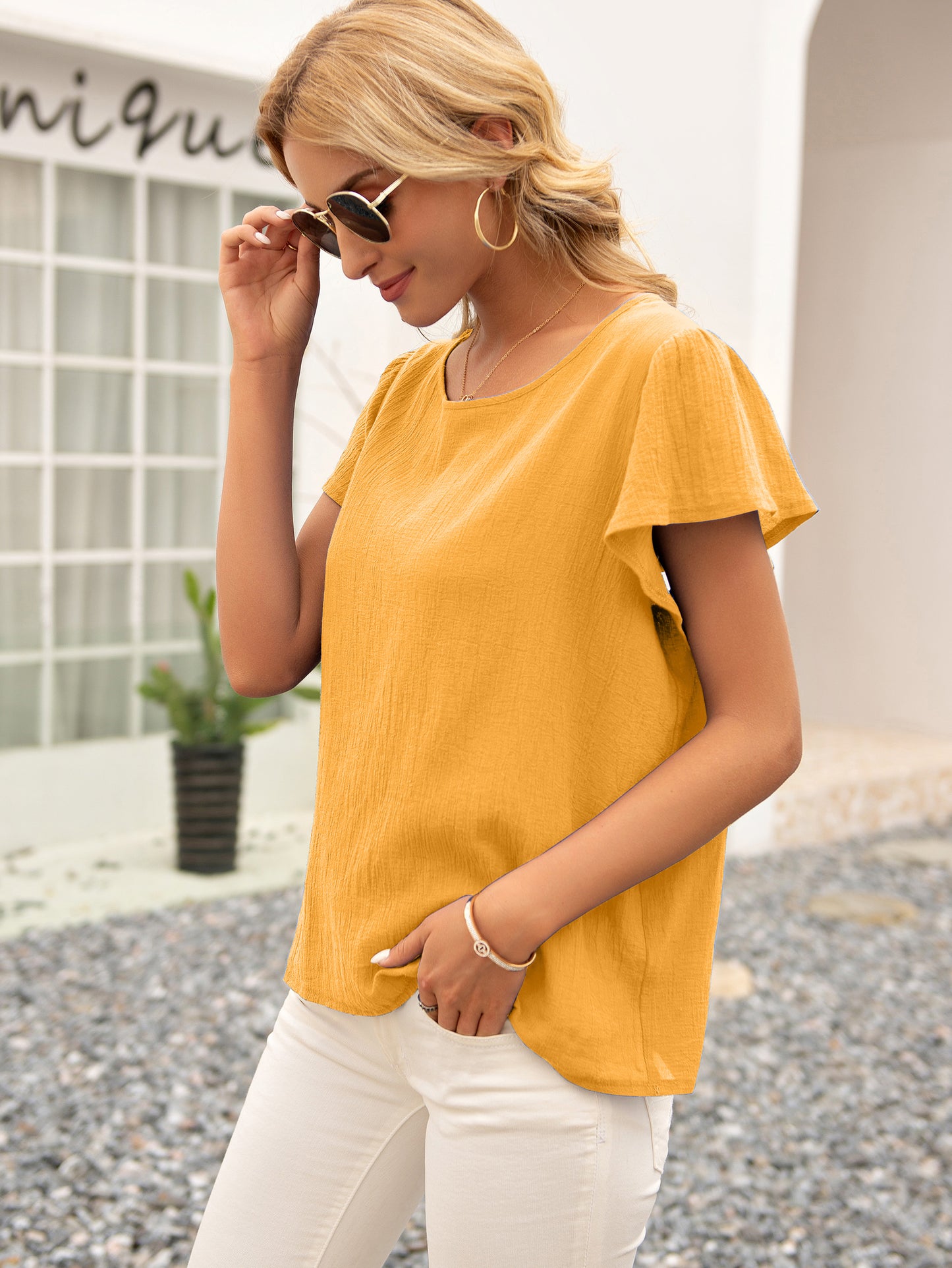 Tied Bow Open Back Summer Blouse