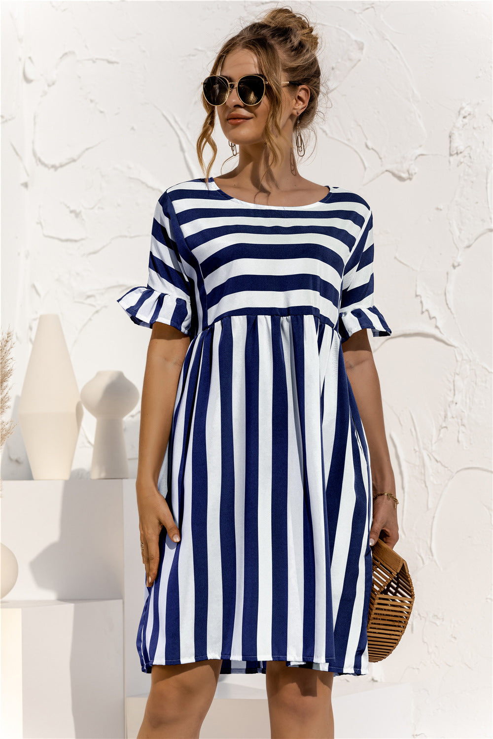 Striped Ruffle Tunic Baby Doll Dress