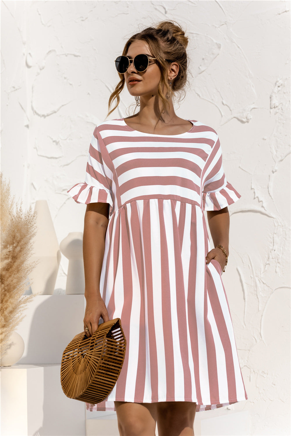 Striped Ruffle Tunic Baby Doll Dress