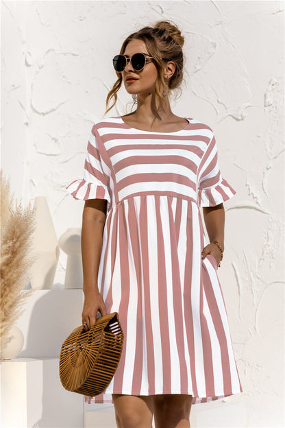 Striped Ruffle Tunic Baby Doll Dress