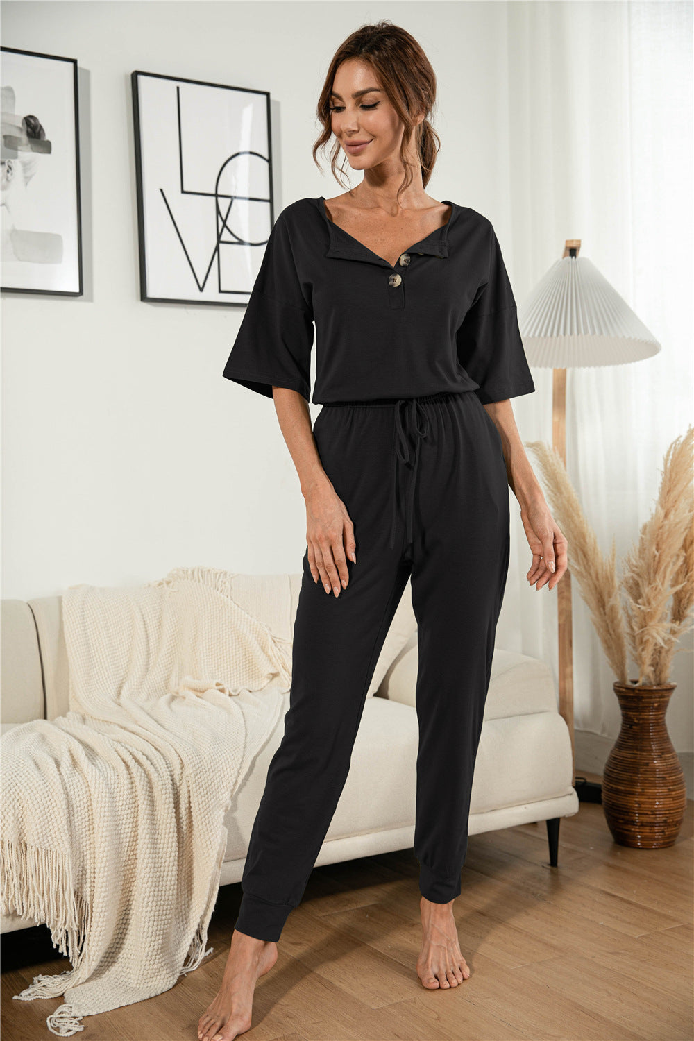 Summer Button Henley Jumpsuit