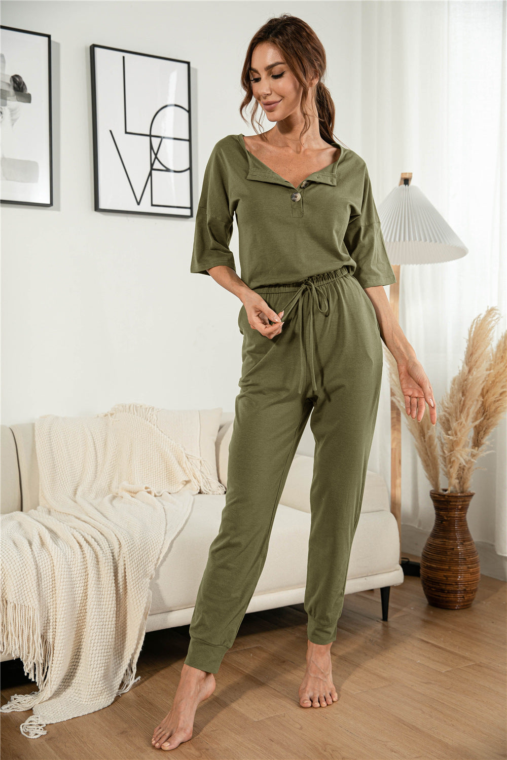 Summer Button Henley Jumpsuit