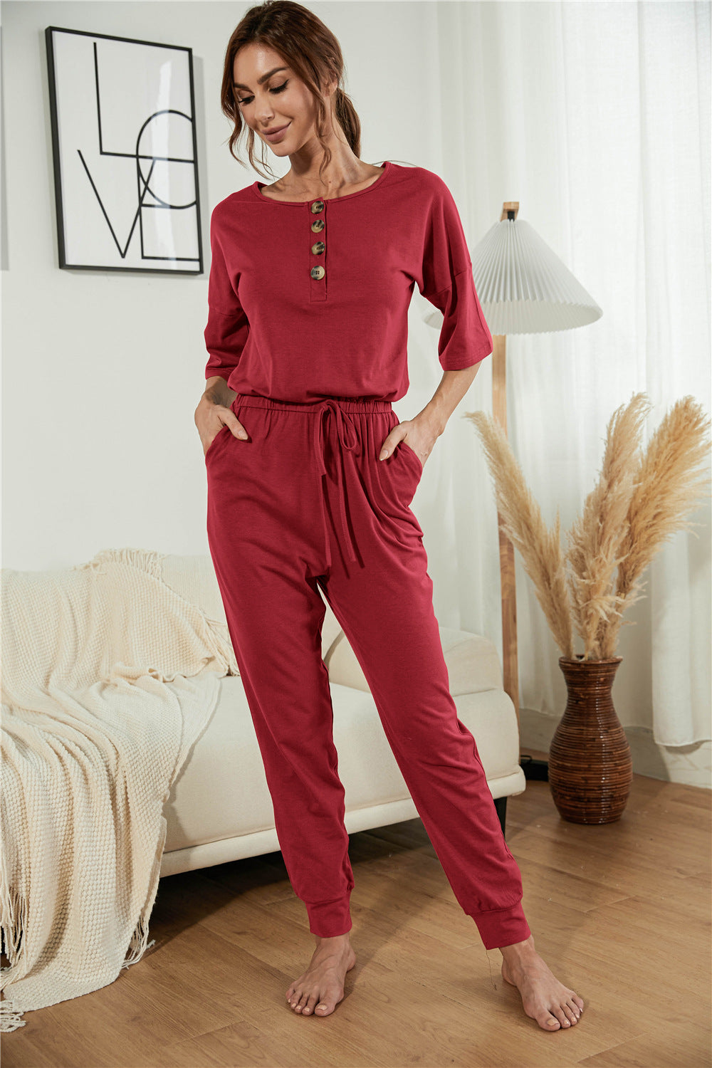 Summer Button Henley Jumpsuit
