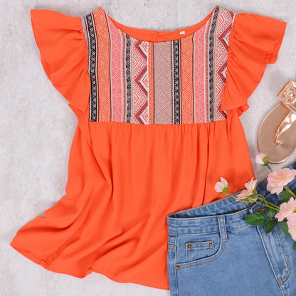 Embroidered Ruffle Blouse