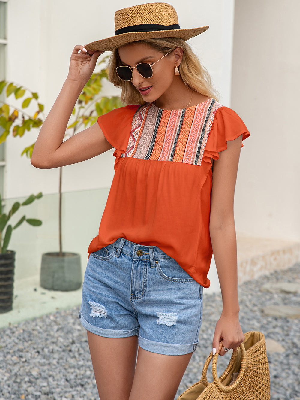 Embroidered Ruffle Blouse