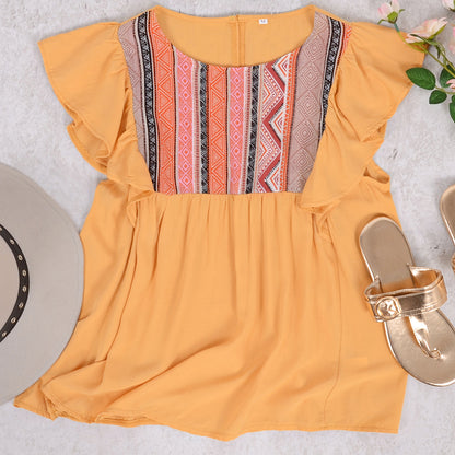 Embroidered Ruffle Blouse