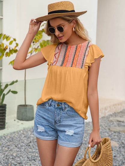 Embroidered Ruffle Blouse