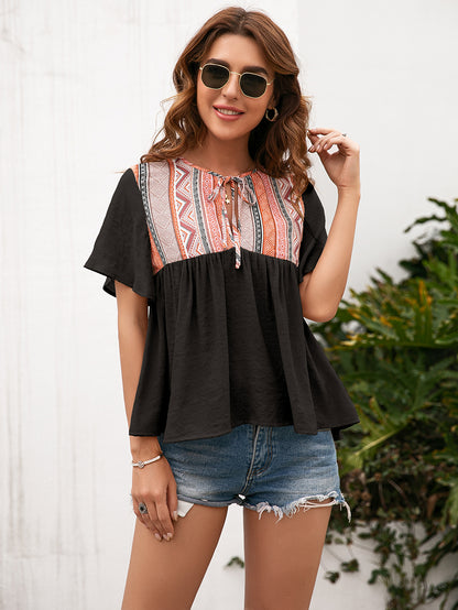 Tie Embroidered Summer Blouse