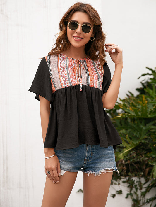 Tie Embroidered Summer Blouse