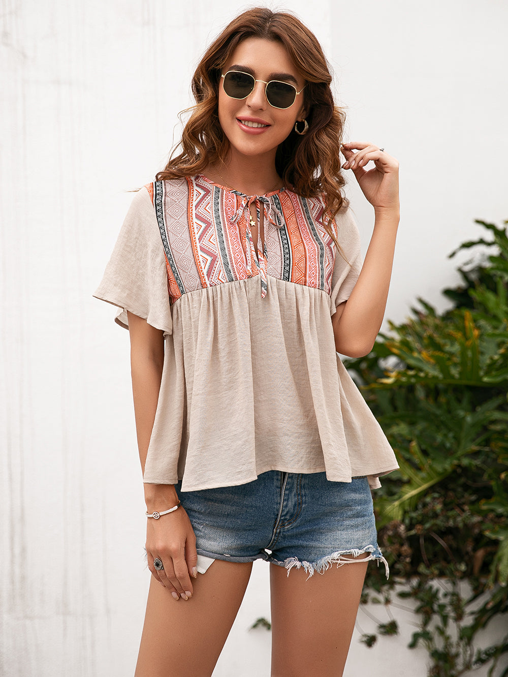 Tie Embroidered Summer Blouse