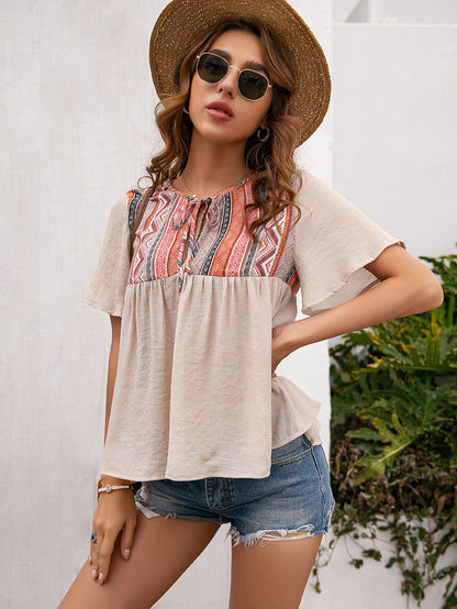Tie Embroidered Summer Blouse