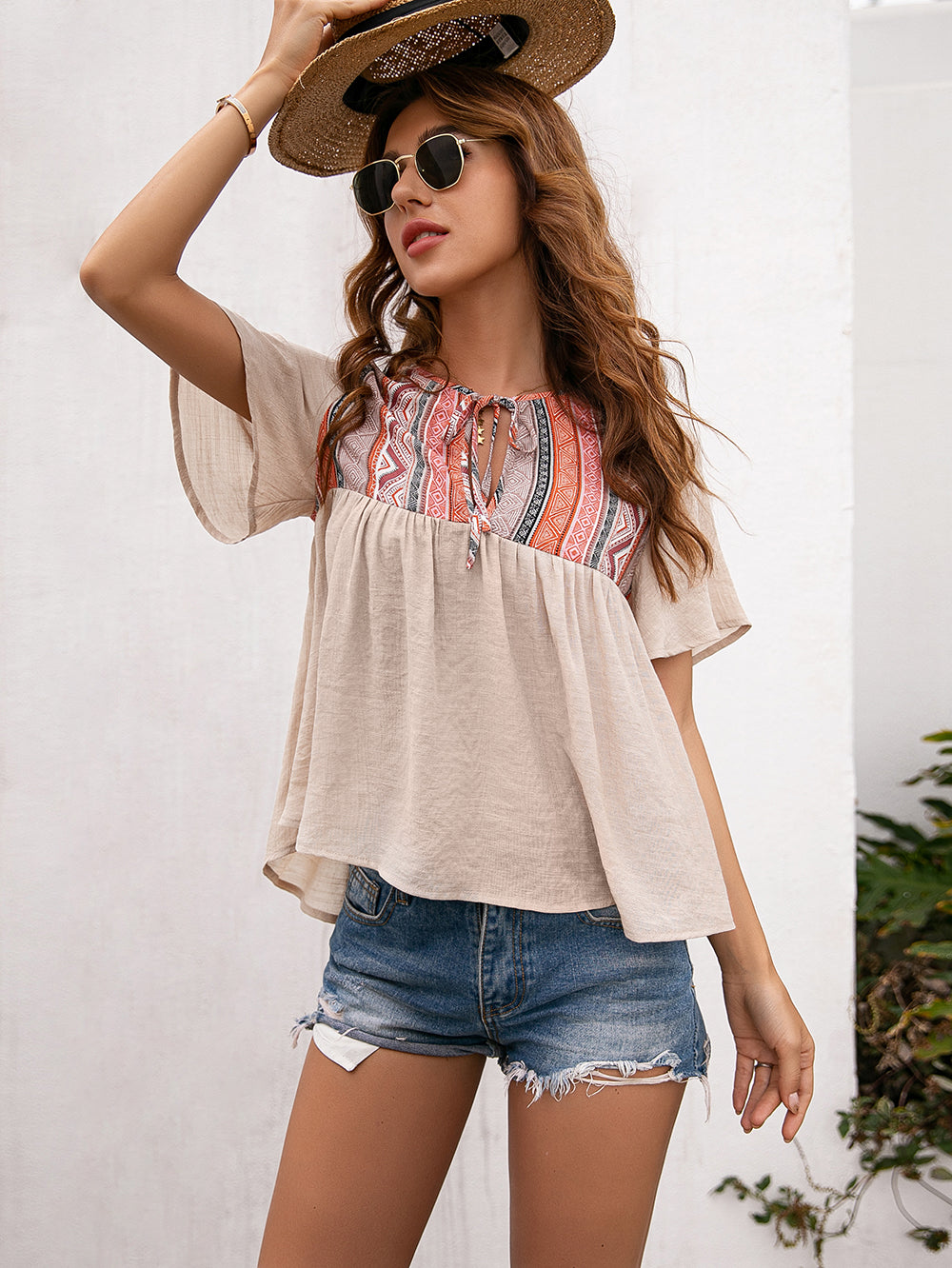 Tie Embroidered Summer Blouse