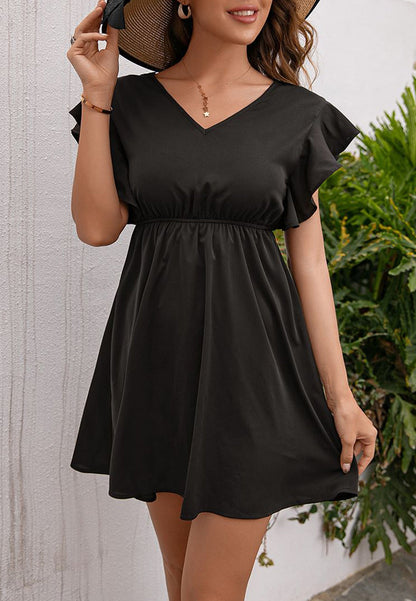 Vestido liso con escote en V y espalda anudada
