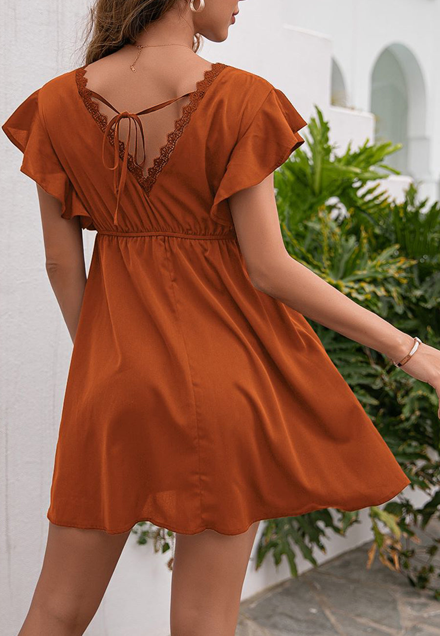 Vestido liso con escote en V y espalda anudada
