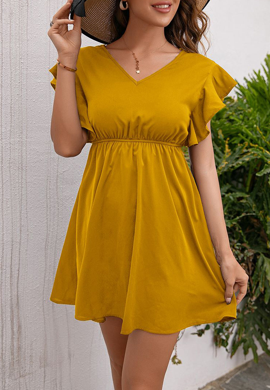 Vestido liso con escote en V y espalda anudada