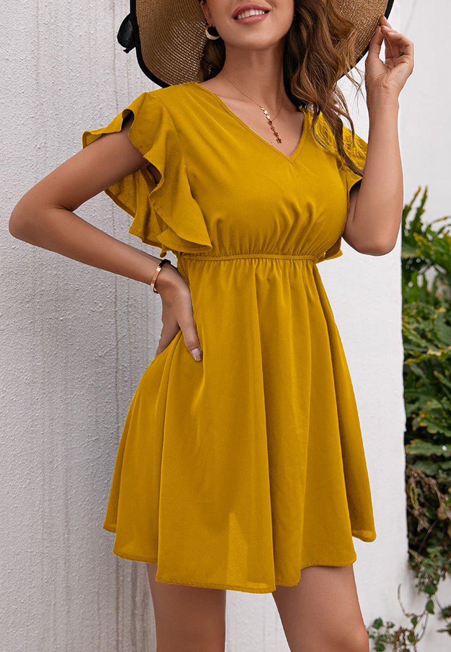 Vestido liso con escote en V y espalda anudada