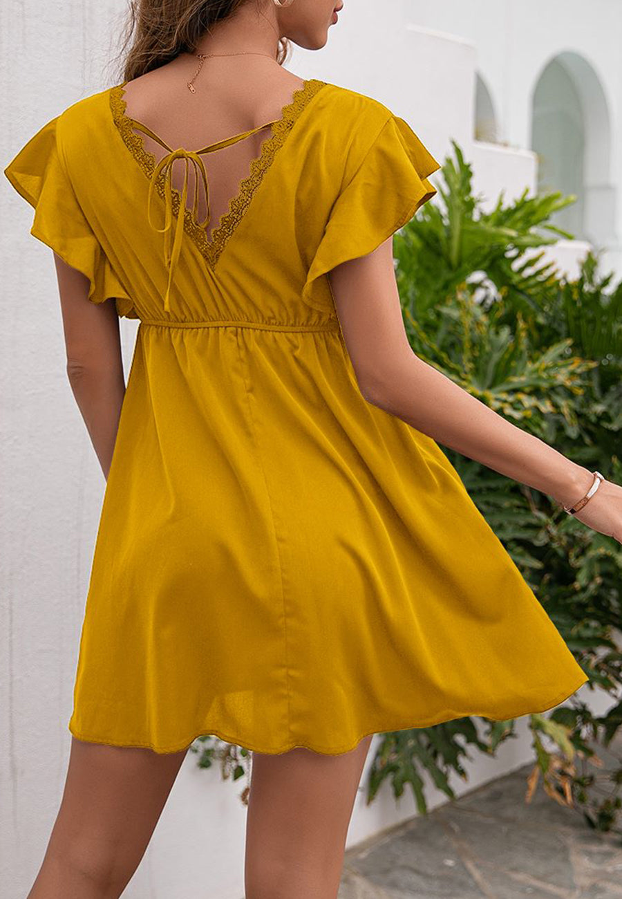Vestido liso con escote en V y espalda anudada
