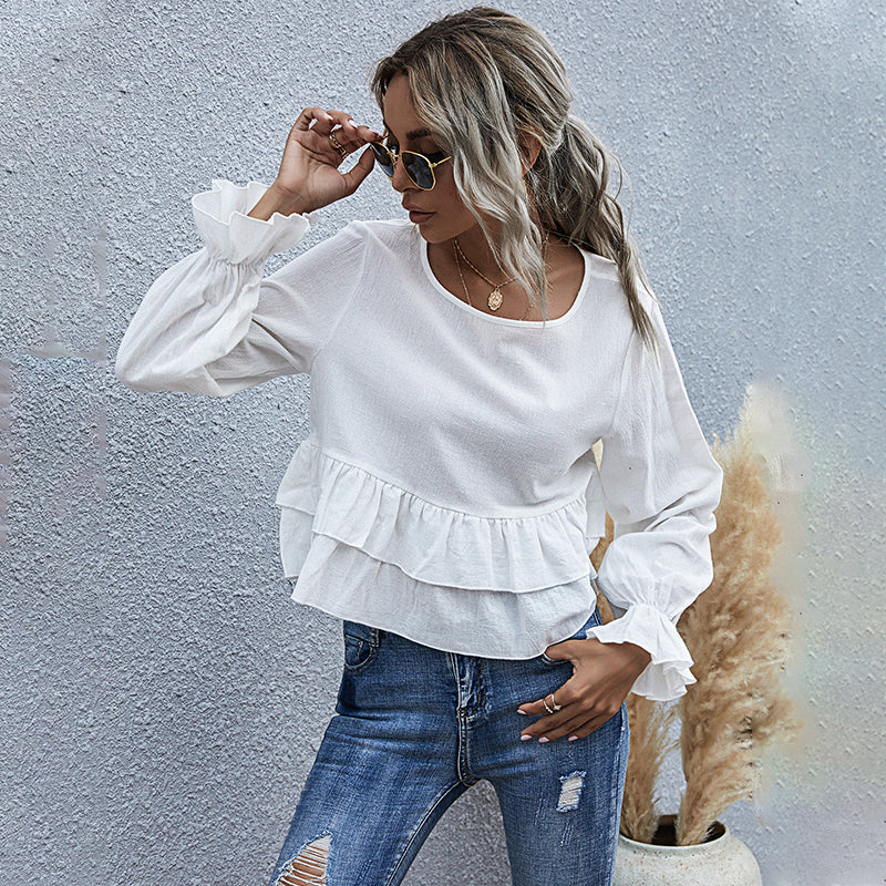 Ruffle Semi Cropped Long Sleeve Blouse