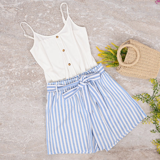 Summer Cami Top & Striped Tied Shorts Set